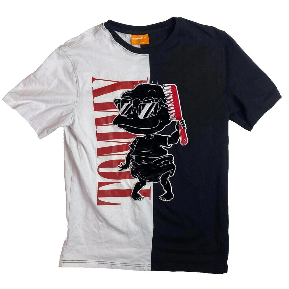 Vintage  Tommy Rugrats Embroidered  White Black Scareface T-Shirt‎ Sz Large